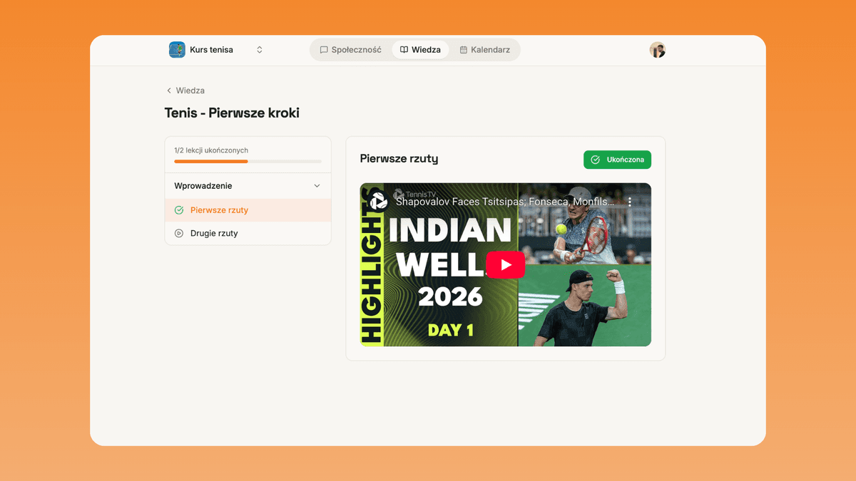 Course page with video player and modules